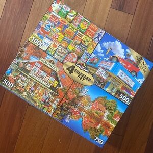 4 Scenic Puzzles Cra z art Autumn, Retro Cans, Route 66, General Store